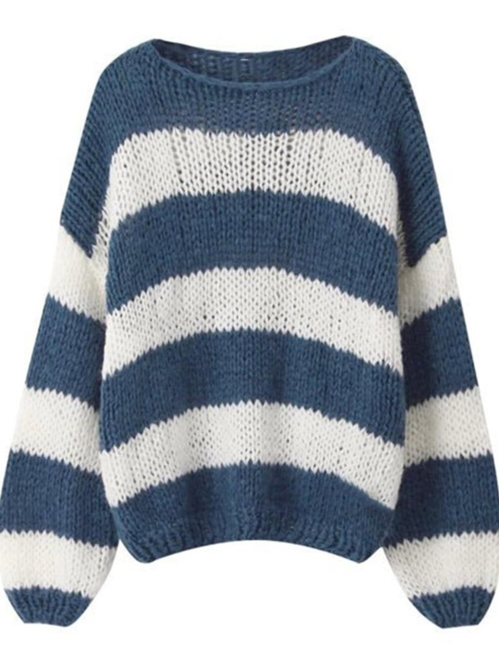 Oversized Sweaters for Women Color Block Striped Sweaters Y2K Crewneck Long